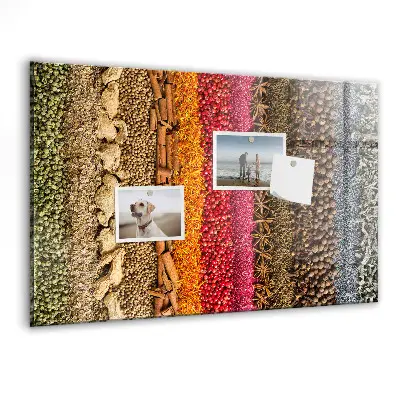 Magnetic glass dry erase board featuring a spice rack design