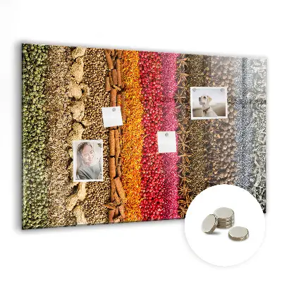Magnetic glass dry erase board featuring a spice rack design
