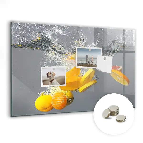 Magnetic Glass Dry Erase Board Featuring Citrus Fruits in Water