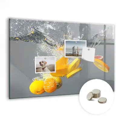 Magnetic Glass Dry Erase Board Featuring Citrus Fruits in Water