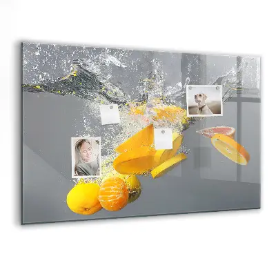 Magnetic Glass Dry Erase Board Featuring Citrus Fruits in Water