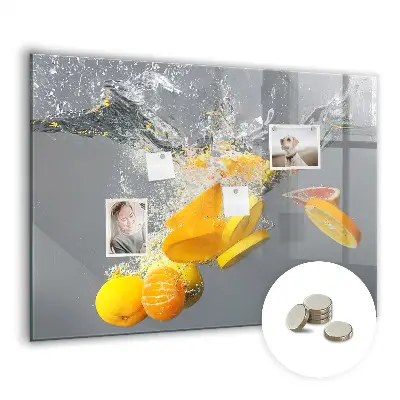 Magnetic Glass Dry Erase Board Featuring Citrus Fruits in Water