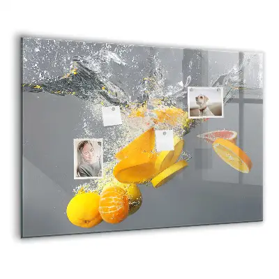 Magnetic Glass Dry Erase Board Featuring Citrus Fruits in Water