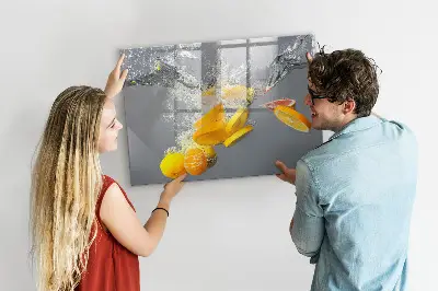 Magnetic Glass Dry Erase Board Featuring Citrus Fruits in Water