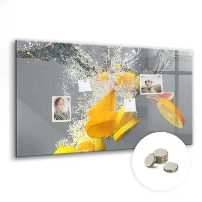 Magnetic Glass Dry Erase Board Featuring Citrus Fruits in Water