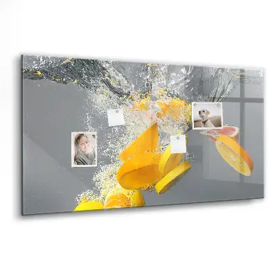 Magnetic Glass Dry Erase Board Featuring Citrus Fruits in Water