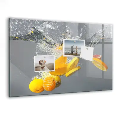 Magnetic Glass Dry Erase Board Featuring Citrus Fruits in Water