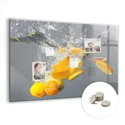 Magnetic Glass Dry Erase Board Featuring Citrus Fruits in Water