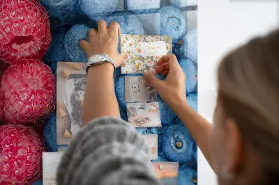 Magnetic wall board with blueberries and raspberries