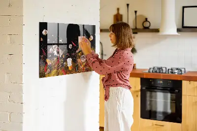 Magnetic glass dry erase board with vegetables design