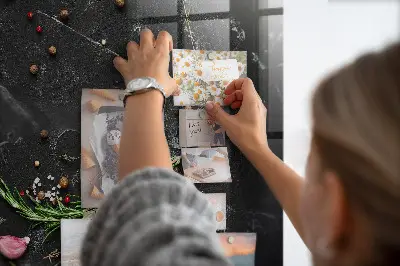 Magnetic glass dry erase board featuring spices on the counter