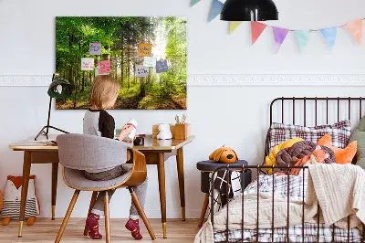Magnetic glass dry erase board featuring a forest sunrise