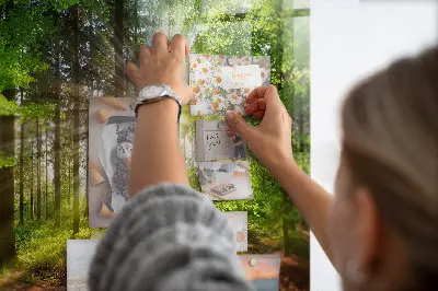 Magnetic glass dry erase board featuring a forest sunrise