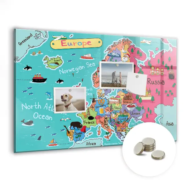 Magnetic Glass Dry Erase Board Featuring a Map of Europe