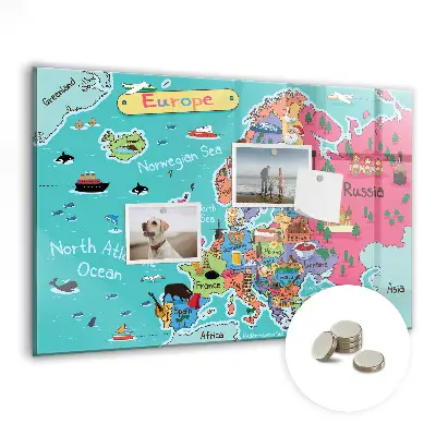 Magnetic Glass Dry Erase Board Featuring a Map of Europe
