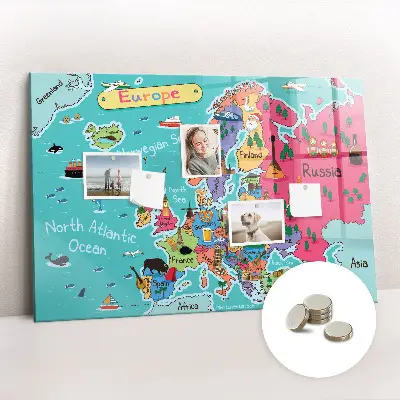 Magnetic Glass Dry Erase Board Featuring a Map of Europe