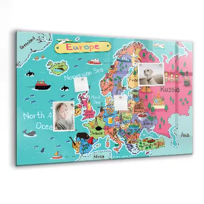 Magnetic Glass Dry Erase Board Featuring a Map of Europe