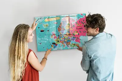 Magnetic Glass Dry Erase Board Featuring a Map of Europe