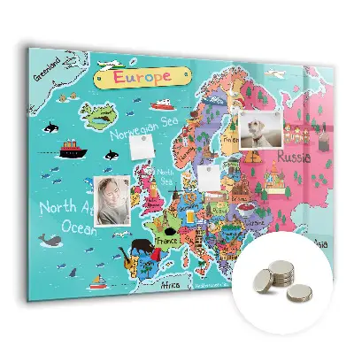 Magnetic Glass Dry Erase Board Featuring a Map of Europe