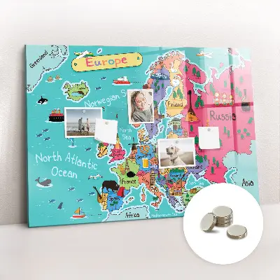 Magnetic Glass Dry Erase Board Featuring a Map of Europe