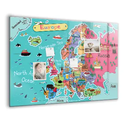Magnetic Glass Dry Erase Board Featuring a Map of Europe