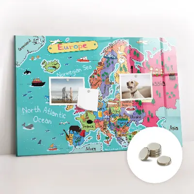 Magnetic Glass Dry Erase Board Featuring a Map of Europe