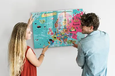 Magnetic Glass Dry Erase Board Featuring a Map of Europe