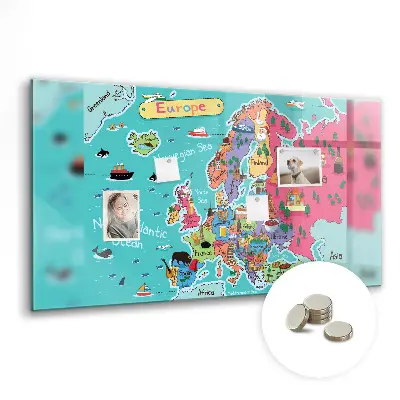 Magnetic Glass Dry Erase Board Featuring a Map of Europe