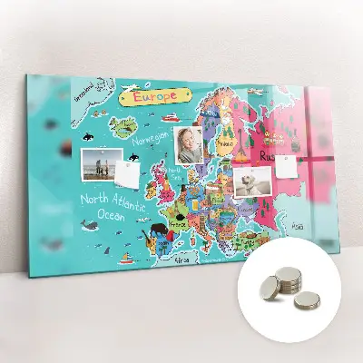 Magnetic Glass Dry Erase Board Featuring a Map of Europe