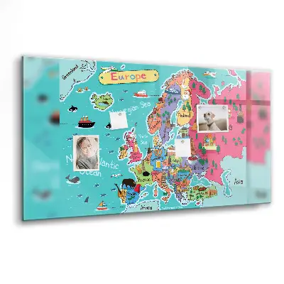 Magnetic Glass Dry Erase Board Featuring a Map of Europe