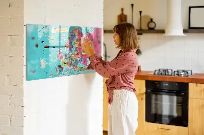 Magnetic Glass Dry Erase Board Featuring a Map of Europe