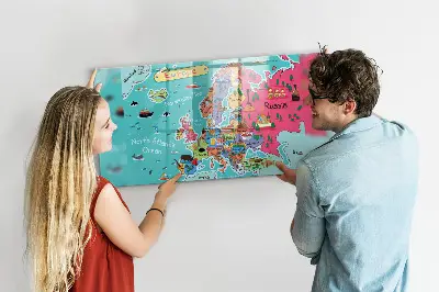 Magnetic Glass Dry Erase Board Featuring a Map of Europe