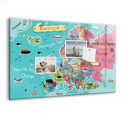 Magnetic Glass Dry Erase Board Featuring a Map of Europe