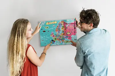 Magnetic Glass Dry Erase Board Featuring a Map of Europe