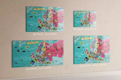 Magnetic Glass Dry Erase Board Featuring a Map of Europe
