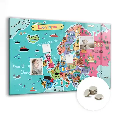 Magnetic Glass Dry Erase Board Featuring a Map of Europe