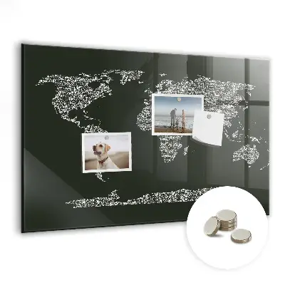 Magnetic wall board featuring names of the continents