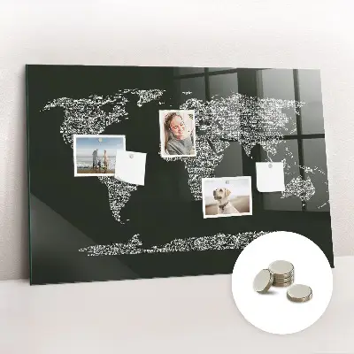 Magnetic wall board featuring names of the continents