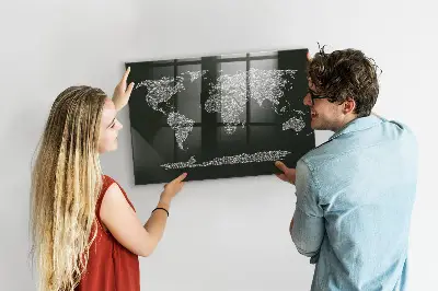 Magnetic wall board featuring names of the continents