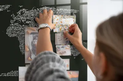 Magnetic wall board featuring names of the continents