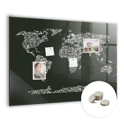 Magnetic wall board featuring names of the continents