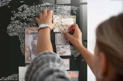 Magnetic wall board featuring names of the continents