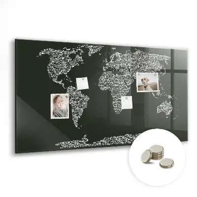 Magnetic wall board featuring names of the continents