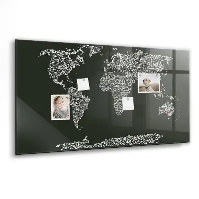 Magnetic wall board featuring names of the continents