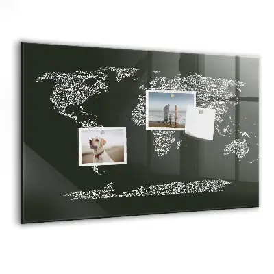 Magnetic wall board featuring names of the continents
