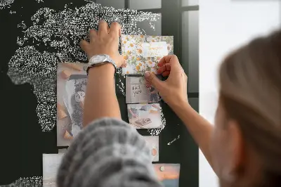 Magnetic wall board featuring names of the continents