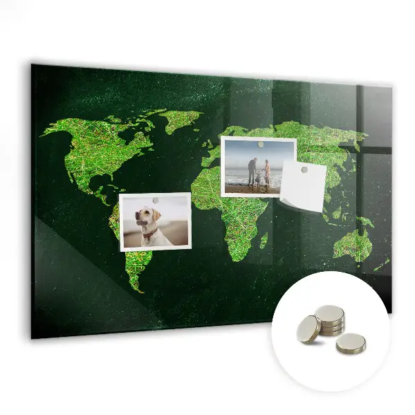 Grassy World Map Magnetic Board