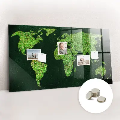 Grassy World Map Magnetic Board