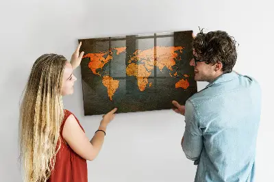 Magnetic Glass Dry Erase World Map Board