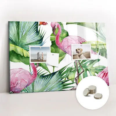 Magnetic Glass Dry Erase Board with Flamingo Nature Design